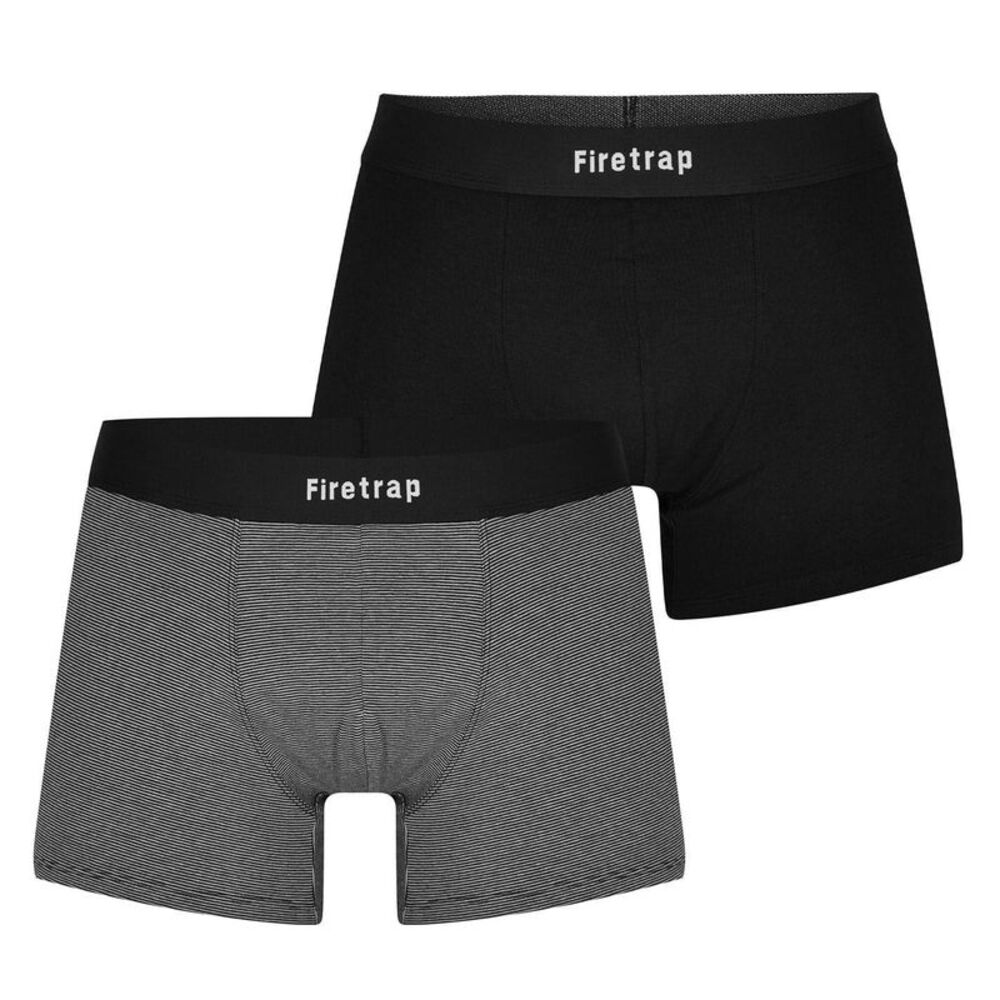 Firetrap Mens Logo Boxer Shorts (Pack of 2) / Black/Gray Stripe